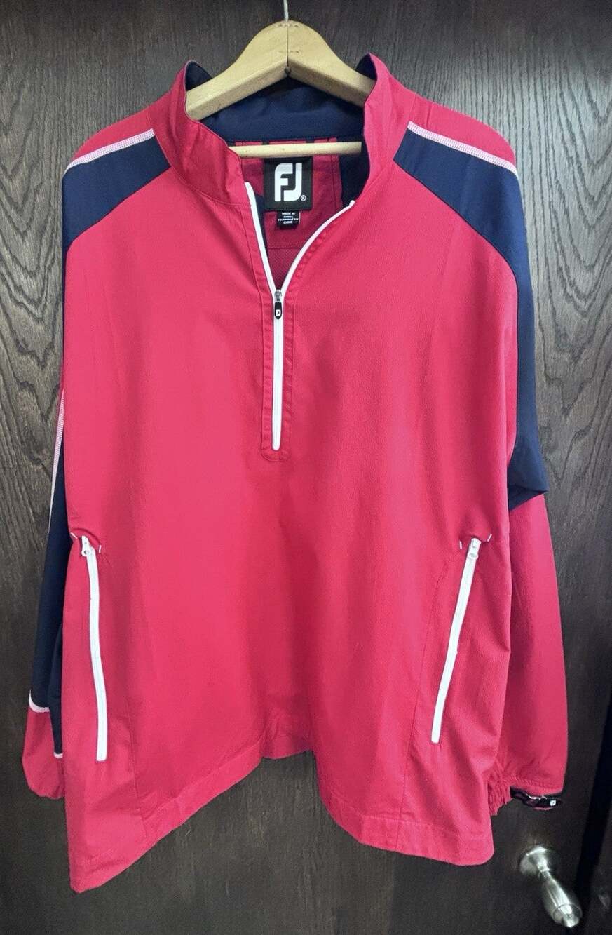 FootJoy Golf Windbreaker Pullover Jacket Mens XL Red Colorblock Quarter Zip